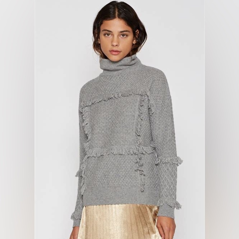 Cable Cuff Fringe Turtleneck